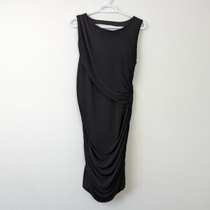 A Pea In The Pod Elegant Black Drape Gathered Midi Dress - Large Maternity